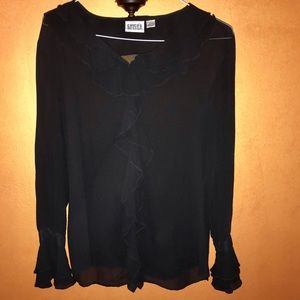 CHICO’S sheer ruffled blouse, EUC, size 12/large